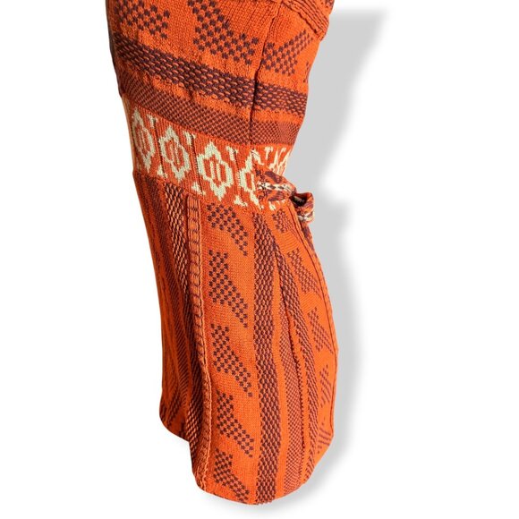 Free People Orange Knit Boho Sweater Dress XS Bell Sleeves Tie Back V Neck - Picture 15 of 15